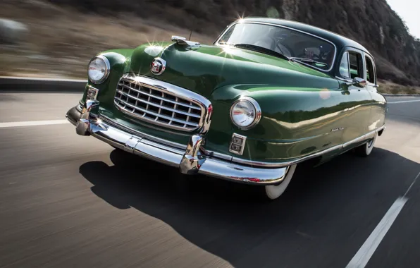 Road, mountains, movement, speed, track, 1950, Sedan, Custom