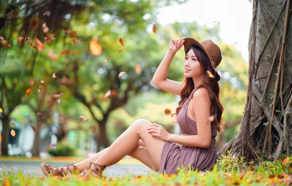 Picture hat, dress, legs, Asian