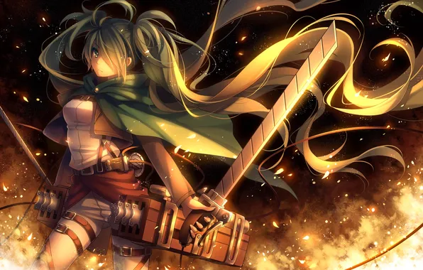 Picture look, girl, weapons, fire, soldiers, form, vocaloid, hatsune miku