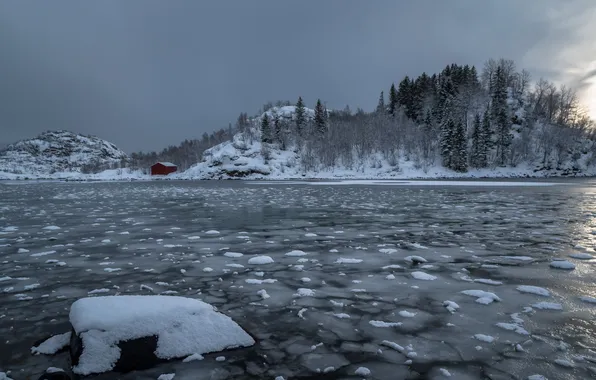 Picture winter, river, ice
