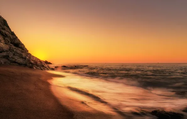 Picture sea, sunset, shore, Catalonia, Calella