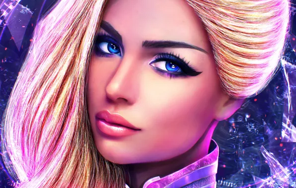 Wallpaper eyes, girl, face, art, blonde, beauty, Guild Wars 2, Chronomancer