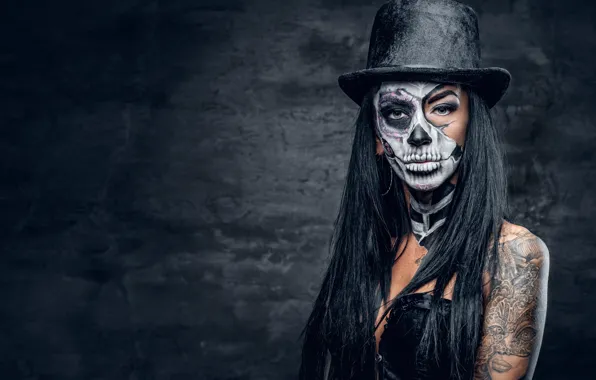 Picture sake, hat, female, makeup, day of the dead
