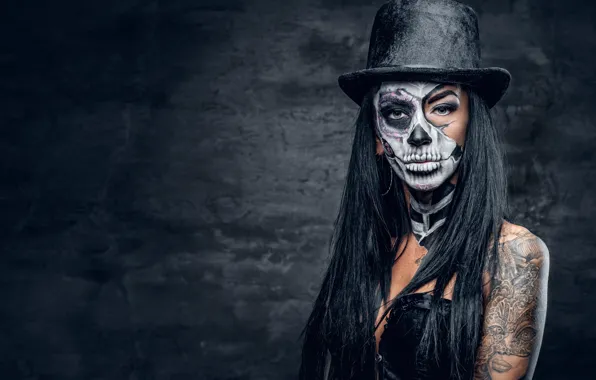 Sake, hat, female, makeup, day of the dead