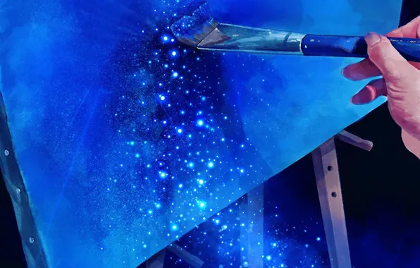 The sky, stars, night, fantasy, brush, canvas