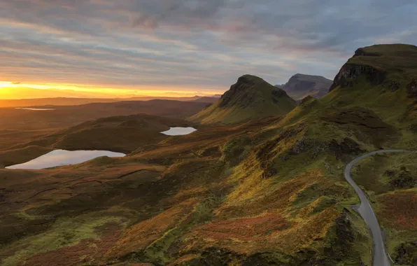 Picture the sky, sunset, mountains, Scotland, lake