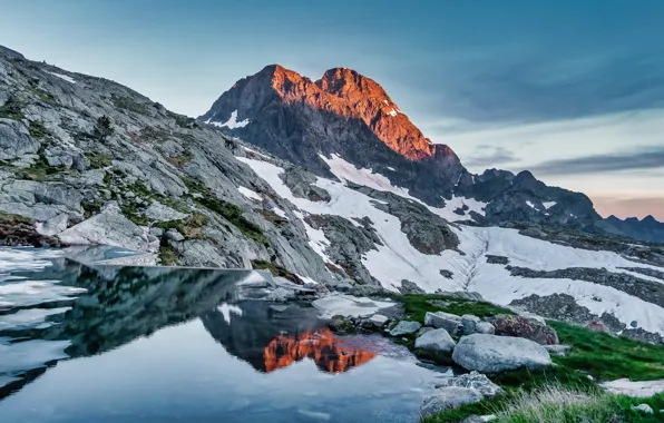 The sky, grass, landscape, mountains, nature, lake, France, glacier