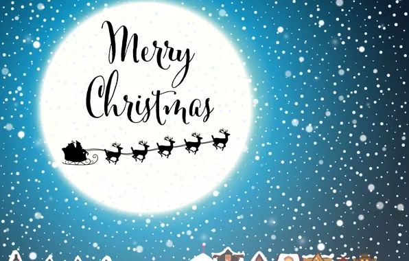 Home, Winter, Night, Snow, The moon, Christmas, New year, Santa Claus