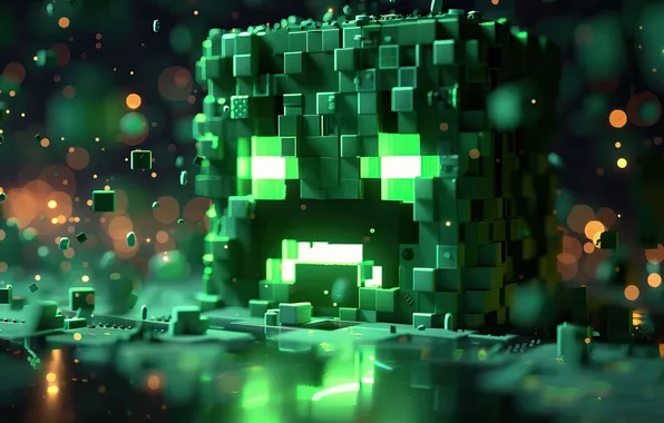 Green, game, Minecraft, cube, Creeper, AI art, AI art