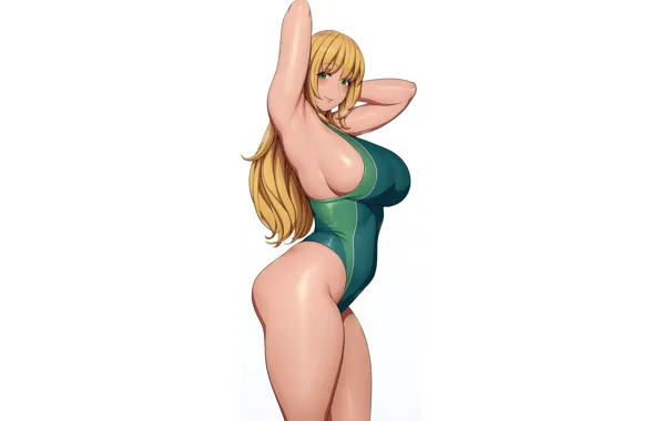 Girl, sexy, cleavage, green eyes, long hair, boobs, anime, beautiful