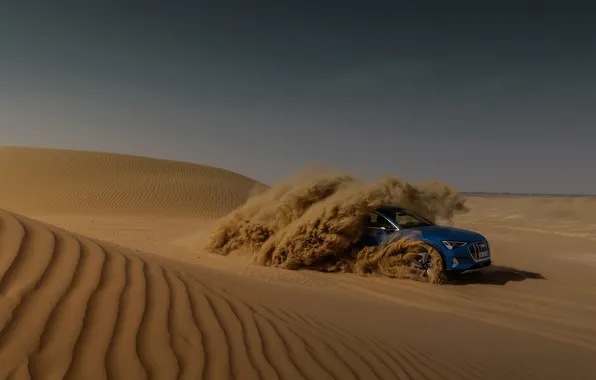 Blue, Audi, desert, E-Tron, 2019