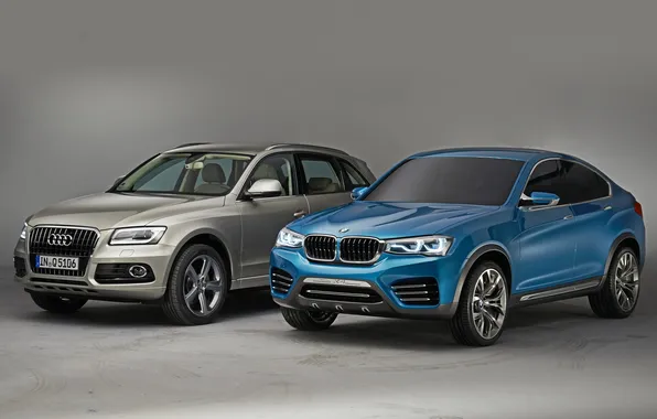 Picture cars, two, Audi Q5, BMW X4 Concept, Audi and BMW