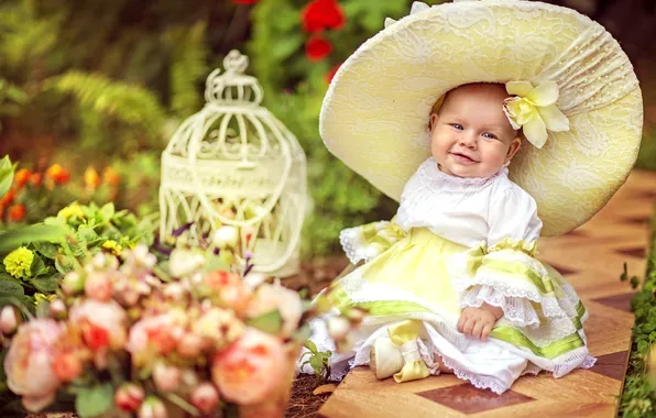 Picture summer, joy, happiness, childhood, smile, hat, girl, baby