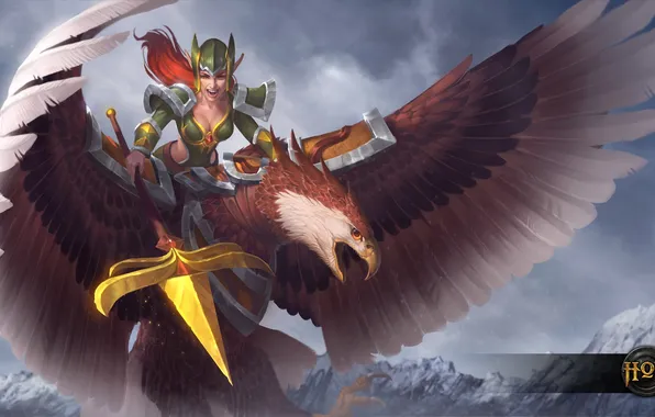 Girl, eagle, spear, heroes of newerth, Eagle Rider, Plague Rider