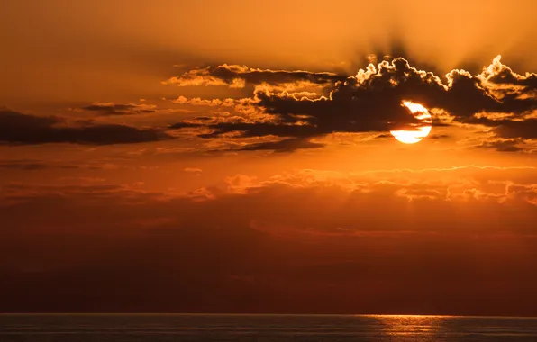 Sea, the sky, the sun, clouds, sunset
