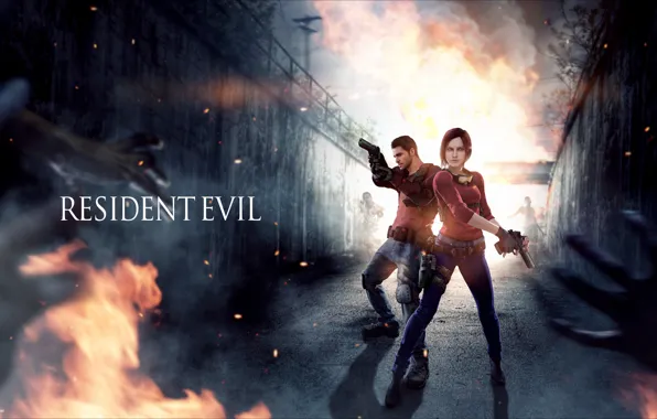 Girl, male, Resident Evil, fan art, capcom, Chris Redfield, Claire Redfield