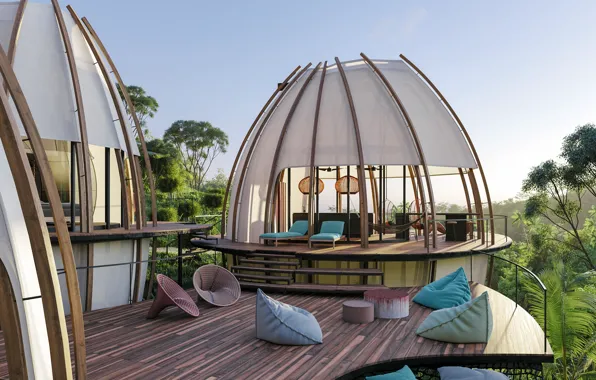 The sky, trees, pillow, structure, COCO