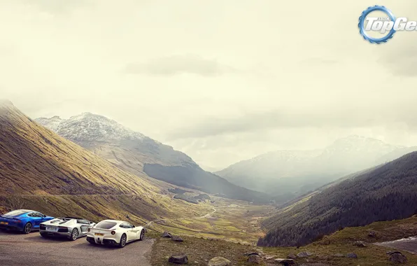 Picture Roadster, The sky, Road, Mountains, Lamborghini, Aston, Martin, Ferrari