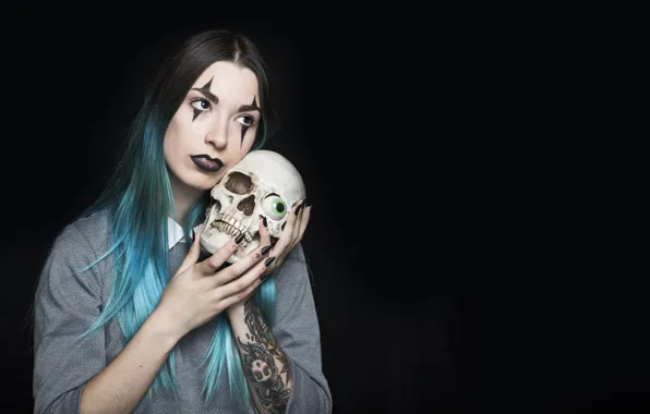 Girl, eyes, skull, tattoo, Halloween, tattoo