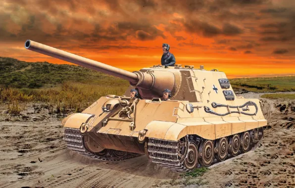 Picture war, art, tank, ww2, hunting tiger