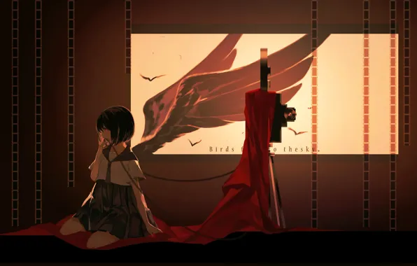 Room, wings, twilight, girl
