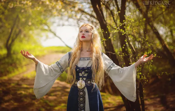 Look, girl, light, branches, nature, pose, Park, spring