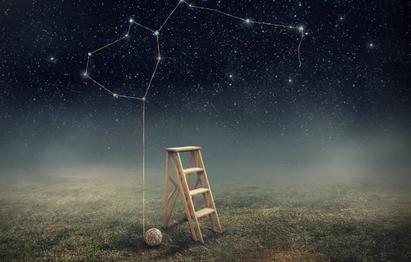 Picture the sky, stars, ladder, thread