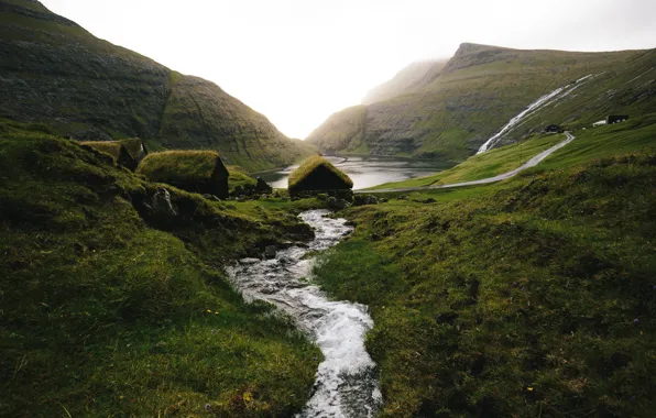 Picture landscape, mountains, river, home, Bay