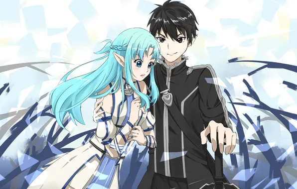 Look, anime, art, guy, Sword art online, Sword Art Online, Asuna, Kirito