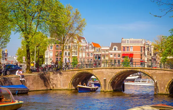 Picture bridge, river, spring, Amsterdam, bridge, Amsterdam, old, spring