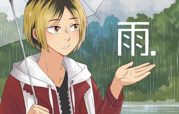 Rain, umbrella, guy, Volleyball, Haikyuu, by kirakirapyon