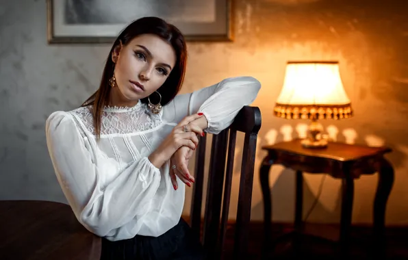 Picture look, girl, light, decoration, face, pose, photo, room