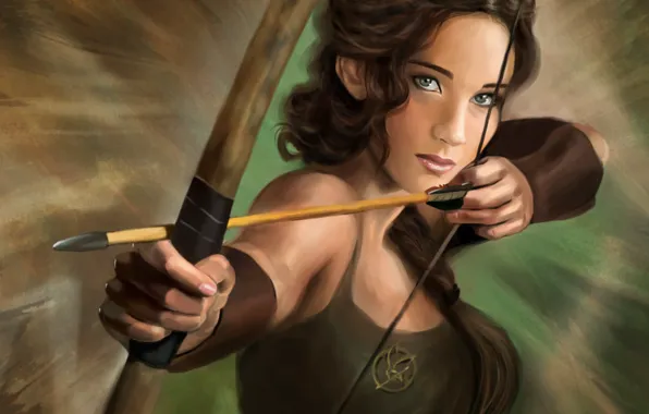 Picture bow, art, arrow, Jennifer Lawrence, the hunger games, Jennifer Lawrence, The Hunger Games, Katniss Everdeen