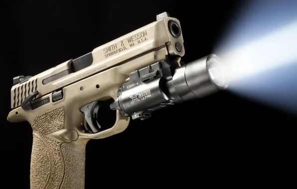 Light, gun, weapons, background, ray, flashlight, Smith &amp; Wesson, Springfield
