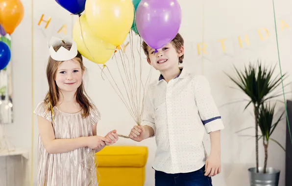 Look, balls, children, boy, girl, Birthday