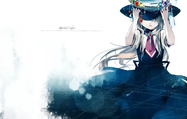 Cross, hat, hands, tie, girl, bow, long hair, stones