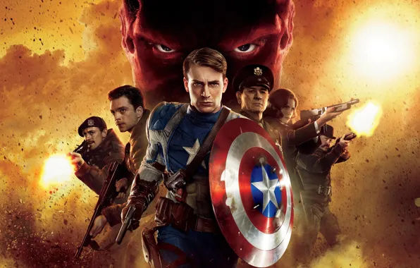 Picture gun, weapons, fire, the film, star, machine, shield, THE FIRST AVENGER