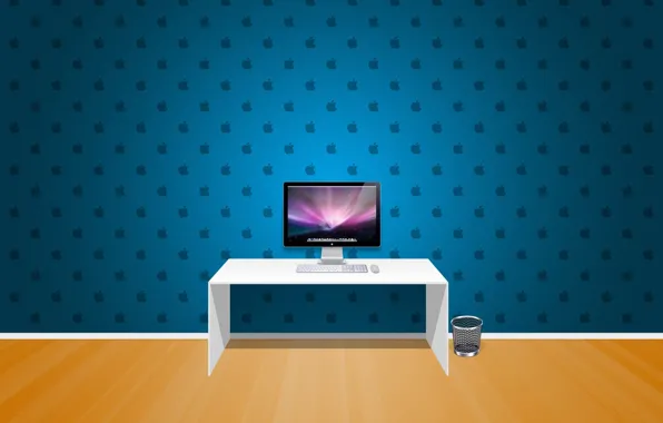 Computer, table, wall, room apple