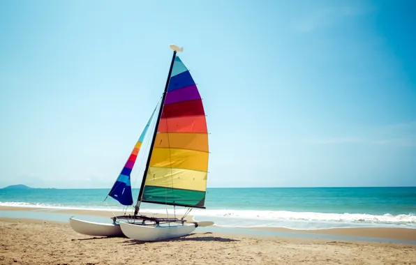 Sand, sea, wave, beach, summer, yacht, colorful, sail