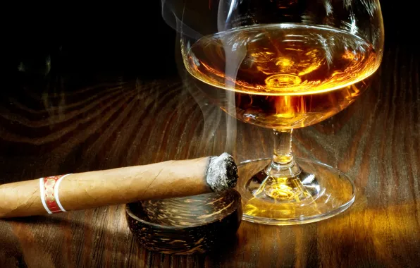 Glass, cigar, cognac