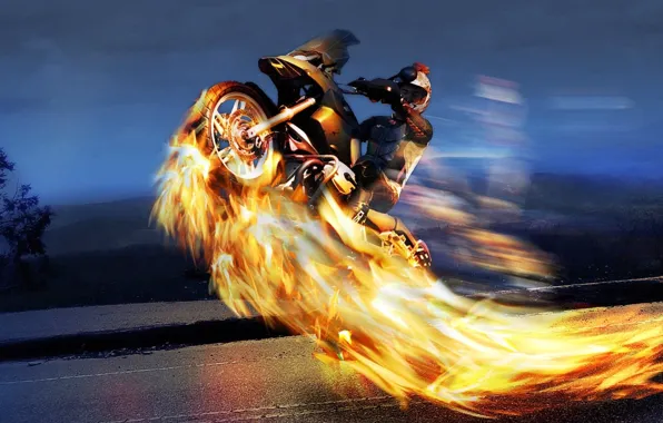 Road, night, fire, flame, people, Speed, adrenaline