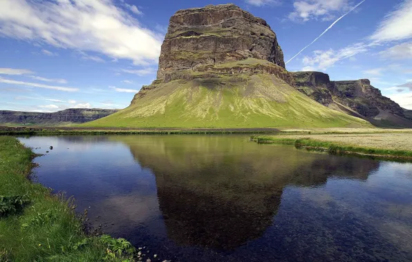 Grass, sky, landscape, water, cloud, reflect