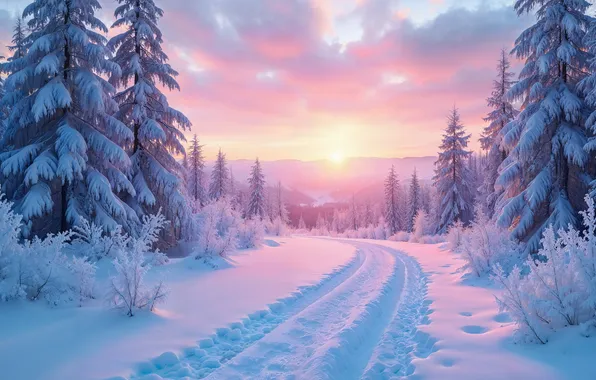 Winter, forest, snow, trees, mountains, nature, tree, forest