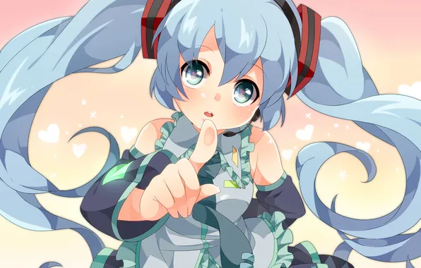 Picture girl, art, hearts, microphone, form, Hatsune Miku, Vocaloid, Vocaloid