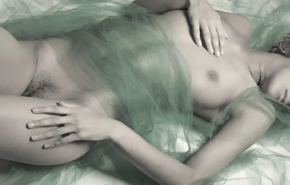 Ass, chest, girl, brunette, Tits, lies, veil, green