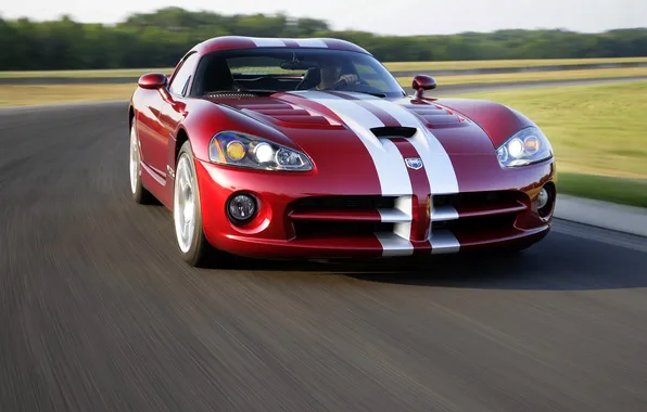 Red, Strip, Machine, The hood, Dodge, viper, the front, SRT10
