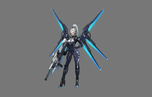 Girl, Gun, Art, Background, Ranger, Weapon, Minimalism, Wings