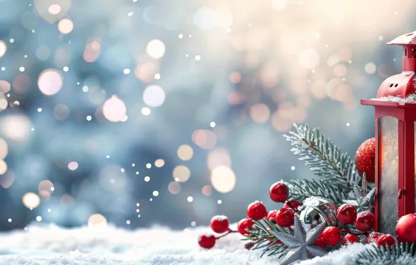Winter, snow, Christmas, lantern, New year, snowfall, AI art, neural network