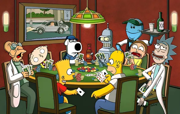 Card, the simpsons, futurama, Bender, play, family guy, cartoons, Rick and Morty