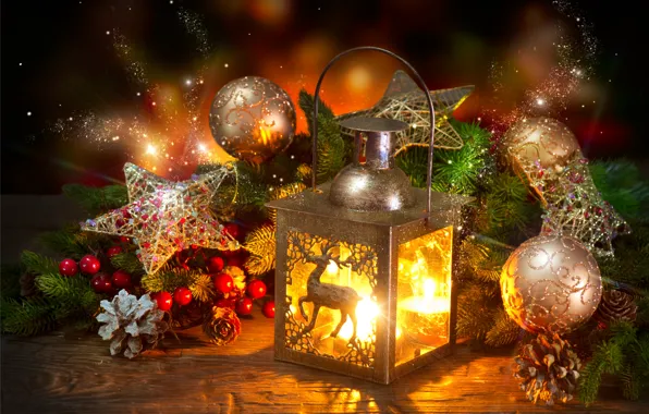 Picture decoration, New Year, Christmas, lantern, Christmas, New Year, decoration